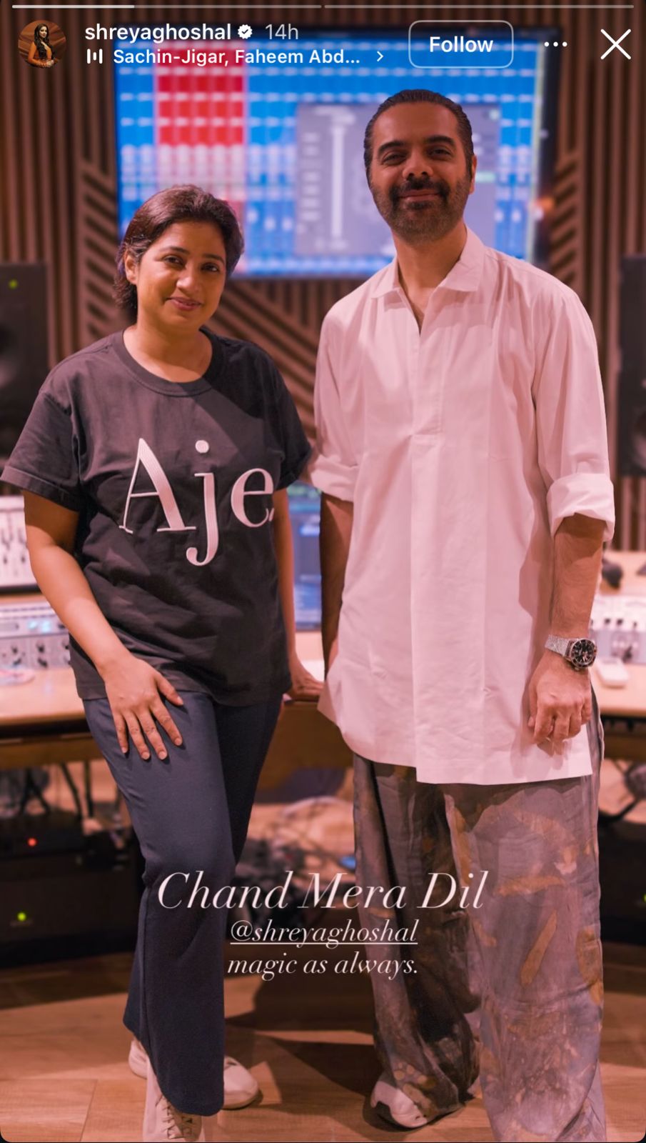 A studio picture of Shreya Ghoshal & Jigar has the internet guessing about Chand Mera Dil&rsquo;s next song
